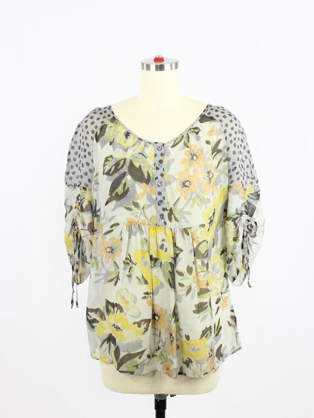 Anthropologie EDME & ESYLLTE Floral Polka Dot Silk Georgette Blouse Top, Size 2